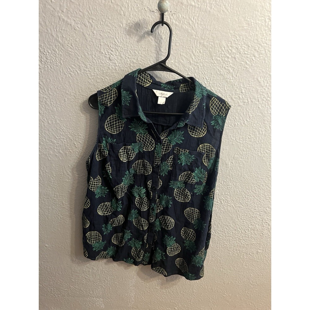 CJ Banks Sleeveless Blouse Blue‎ Button Up Top Size 1X